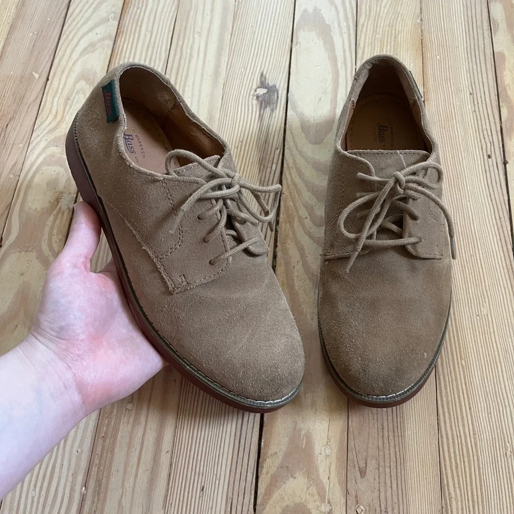 GH Bass Co Junior Suede Oxford Shoes Tan Beige Brick Red Sole Mens 5M 0402-6939